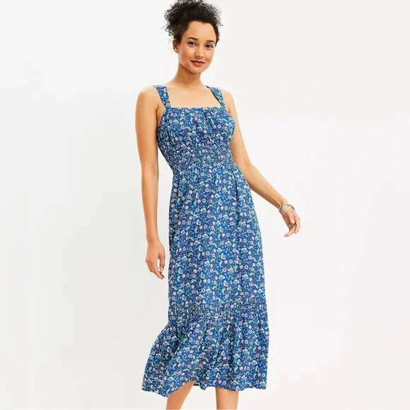 knee length dresses for ladies Loft Floral Smocked Tiered Maxi Dress- Size L (see notes) – The Saved  Collection